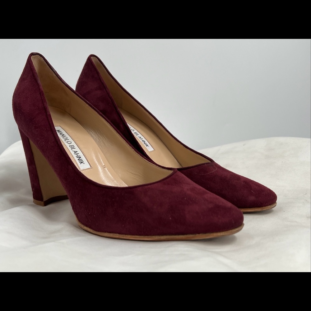 Manolo Blahnik Women's Tucciototo Block-Heel Suede Pumps Size 40 EU 10 US 90mm - Picture 2 of 13
